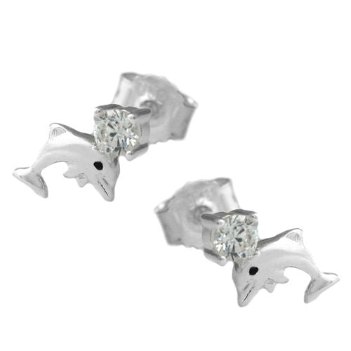 Ørestikker 9x5mm Dolphin med zirkonia sølv 925