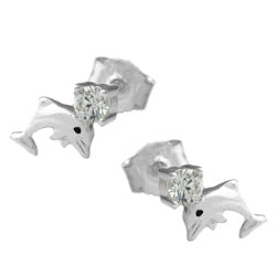 Ørestikker 9x5mm Dolphin med zirkonia sølv 925