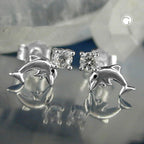 Ørestikker 9x5mm Dolphin med zirkonia sølv 925