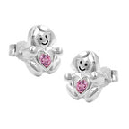 Ørestikker 9,5x8mm børneørering Pige med hjerte Zirconia Pink Skinnende Sølv 925