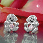 Ørestikker 9,5x8mm børneørering Pige med hjerte Zirconia Pink Skinnende Sølv 925