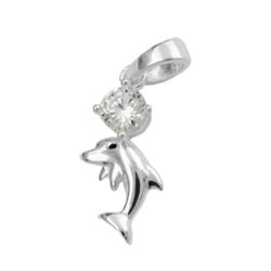 Vedhæng 16x8mm Delfin med zirkonia Shiny Silver 925