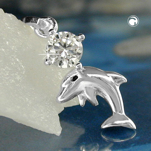 Vedhæng 16x8mm Delfin med zirkonia Shiny Silver 925