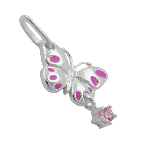 Vedhæng 18x8mm Sommerfugl med Cubic Zirconia Pink Sølv 925
