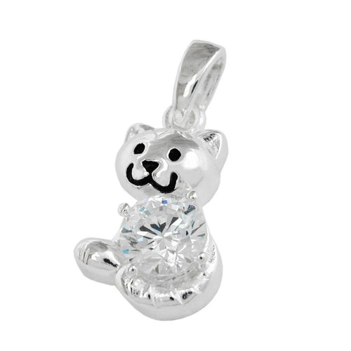 Vedhæng 15x10mm kat med zirkonia skinnende sølv 925