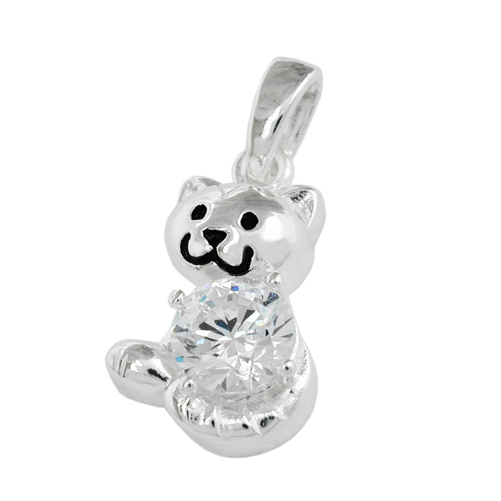 Vedhæng 15x10mm kat med zirkonia skinnende sølv 925