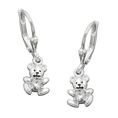 Leverback øreringe 24x7mm Lille bjørn Cubic Zirconia Hvid Sølv 925