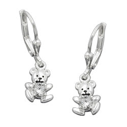 Leverback øreringe 24x7mm Lille bjørn Cubic Zirconia Hvid Sølv 925