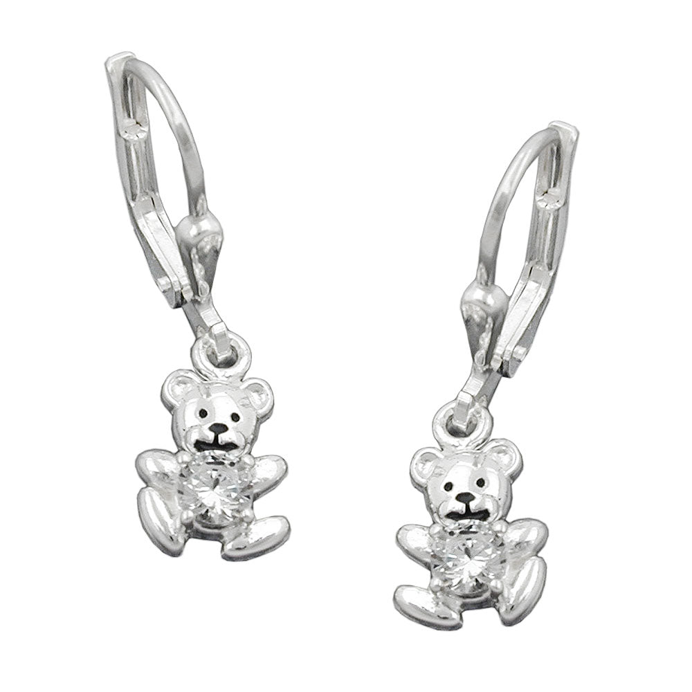 Leverback øreringe 24x7mm Lille bjørn Cubic Zirconia Hvid Sølv 925