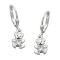 Leverback øreringe 24x7mm Lille bjørn Cubic Zirconia Hvid Sølv 925