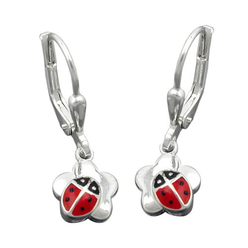 Leverback øreringe Øreringe 24x8mm Mariehøne på Flower Silver 925