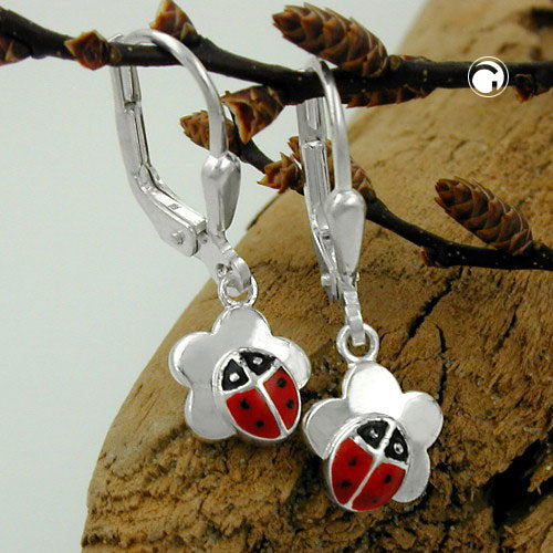Leverback øreringe Øreringe 24x8mm Mariehøne på Flower Silver 925