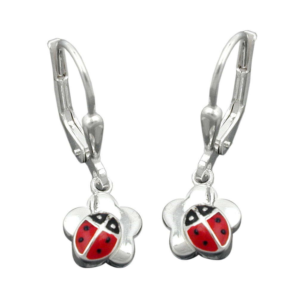 Leverback øreringe Øreringe 24x8mm Mariehøne på Flower Silver 925