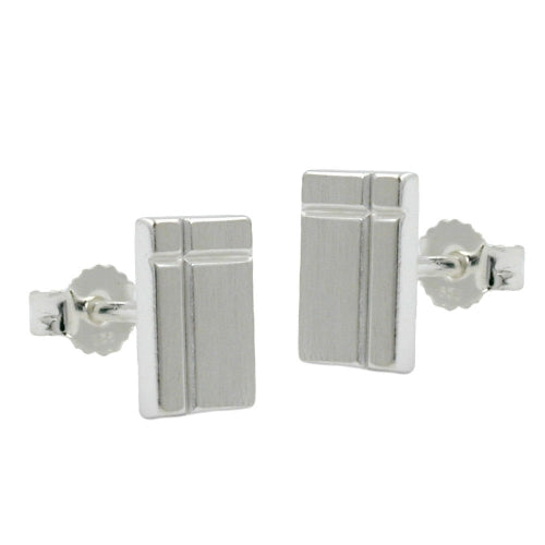 Ørestikker 8x6mm firkantet med kors Matt diamant sølv 925
