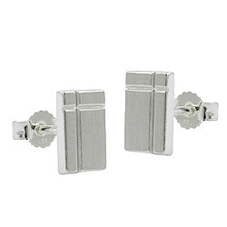Ørestikker 8x6mm firkantet med kors Matt diamant sølv 925
