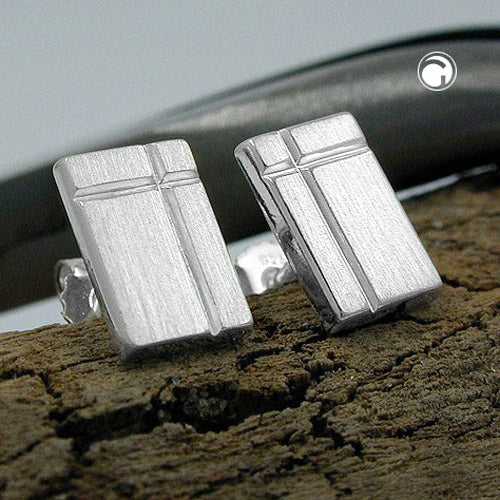 Ørestikker 8x6mm firkantet med kors Matt diamant sølv 925
