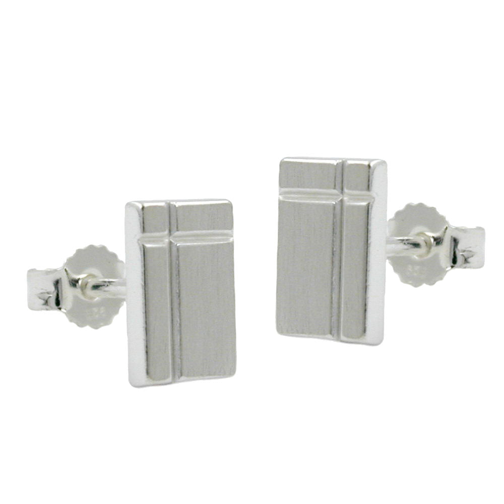 Ørestikker 8x6mm firkantet med kors Matt diamant sølv 925