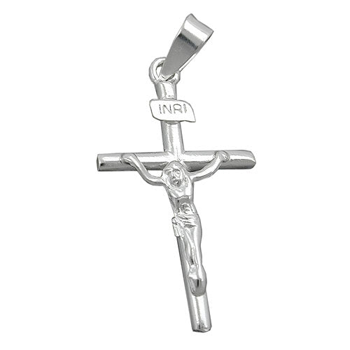 Vedhæng 23x13mm kors med Jesus Shiny Silver 925