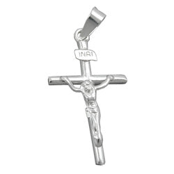 Vedhæng 23x13mm kors med Jesus Shiny Silver 925