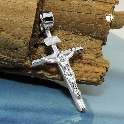 Vedhæng 23x13mm kors med Jesus Shiny Silver 925