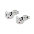 Ørestikker 5x6mm børneørering Kattehoved rød-sort lakeret skinnende sølv 925