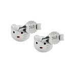 Ørestikker 5x6mm børneørering Kattehoved rød-sort lakeret skinnende sølv 925