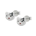Ørestikker 5x6mm børneørering Kattehoved rød-sort lakeret skinnende sølv 925