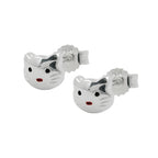 Ørestikker 5x6mm børneørering Kattehoved rød-sort lakeret skinnende sølv 925