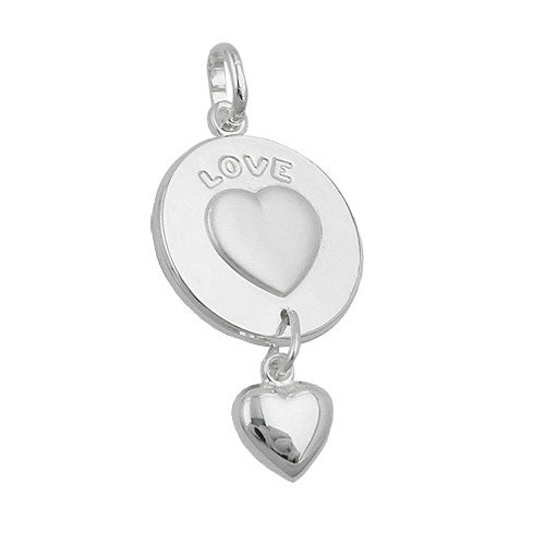 Vedhæng 28x14mm 2 hjertetallerken med gravering - LOVE og hjertependul sølv 925