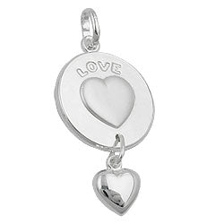 Vedhæng 28x14mm 2 hjertetallerken med gravering - LOVE og hjertependul sølv 925