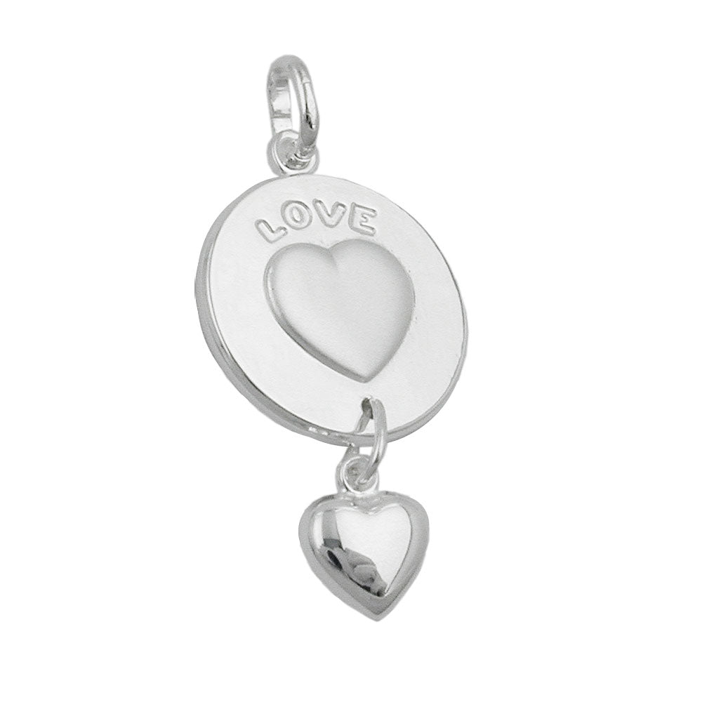 Vedhæng 28x14mm 2 hjertetallerken med gravering - LOVE og hjertependul sølv 925