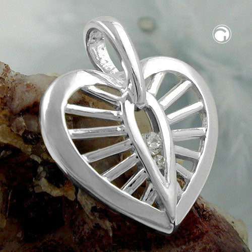 Vedhæng 18x16mm hjerte med kubiske zirkoniaer sølv 925