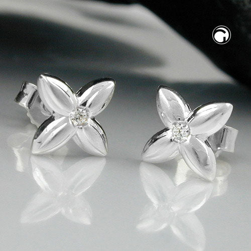 Ørestikker 6,5x6,5 mm Små blomster Kubisk zirkonia Hvid Sølv 925