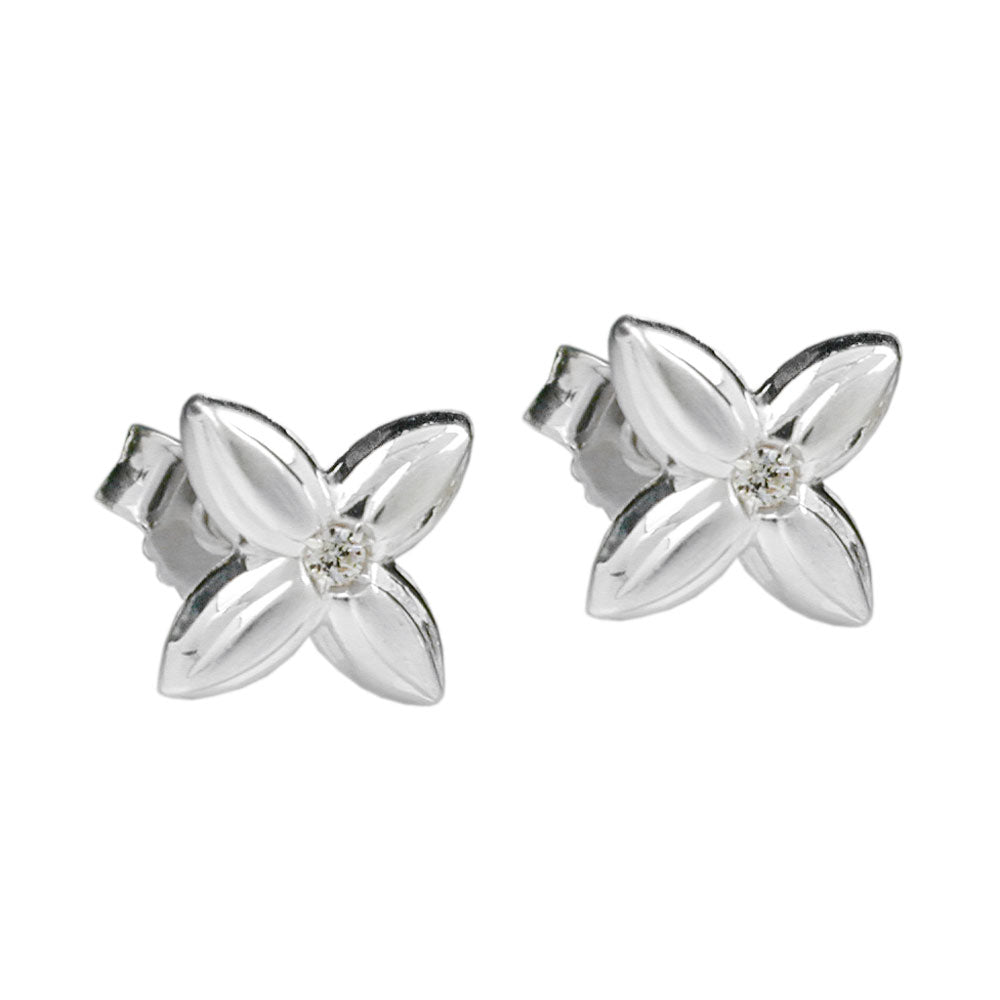 Ørestikker 6,5x6,5 mm Små blomster Kubisk zirkonia Hvid Sølv 925