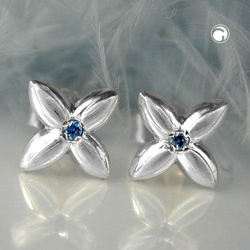 Ørestikker 6,5x6,5 mm Lille blad med syntetisk Spinel Aqua Silver 925