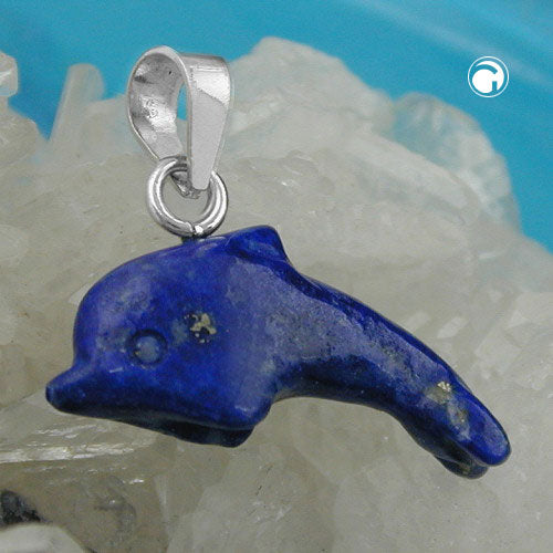Vedhæng ca. 20x12x5mm Delfin lavet af Lapis Lazuli Sølv 925