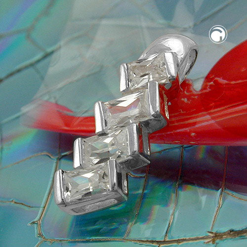 Vedhæng 21x7mm 4x Zirconia skrå skinnende sølv 925