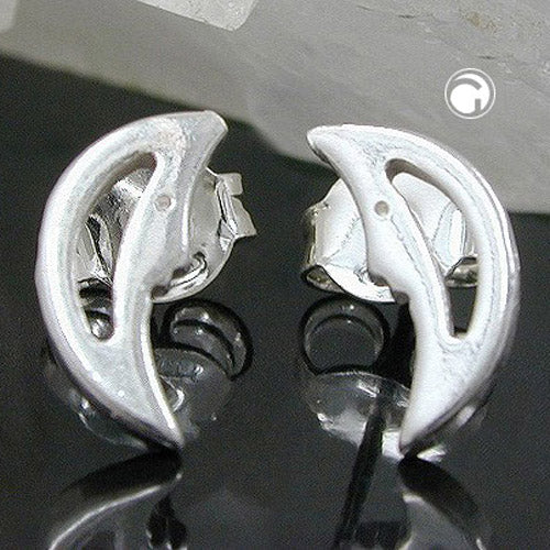 Ørestikker 12x5mm halvmåne med ansigt skinnende sølv 925