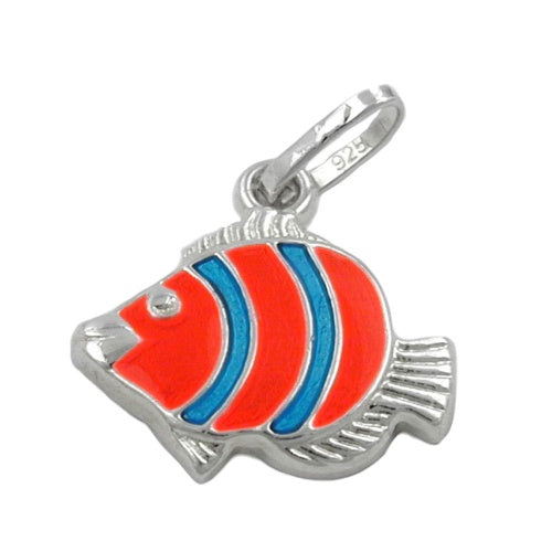 Vedhæng 12x12mm Klovnefisk Orange Blå Sølv 925