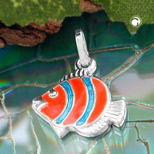 Vedhæng 12x12mm Klovnefisk Orange Blå Sølv 925