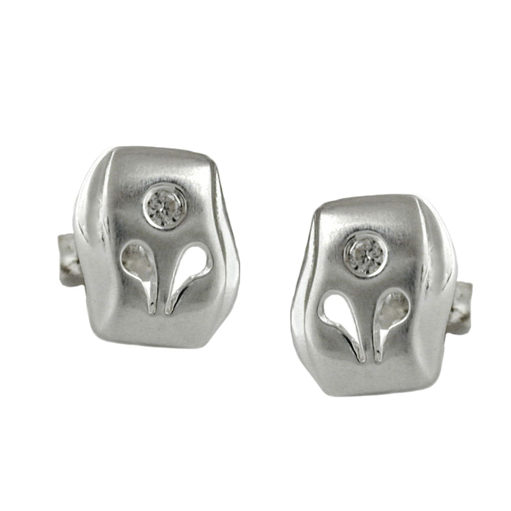 Ørestikker 9x8mm mat blank med zirkonia sølv 925