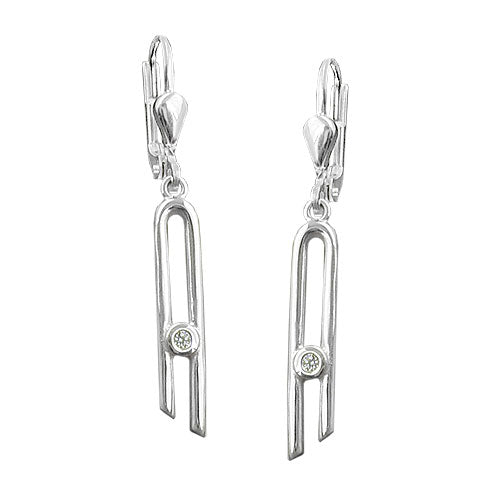 Leverback øreringe 37x4mm med Cubic Zirconia Narrow Shiny Silver 925