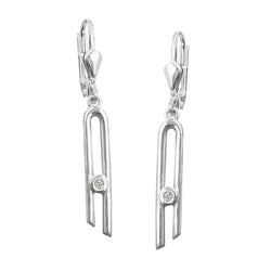 Leverback øreringe 37x4mm med Cubic Zirconia Narrow Shiny Silver 925