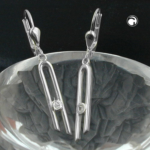 Leverback øreringe 37x4mm med Cubic Zirconia Narrow Shiny Silver 925