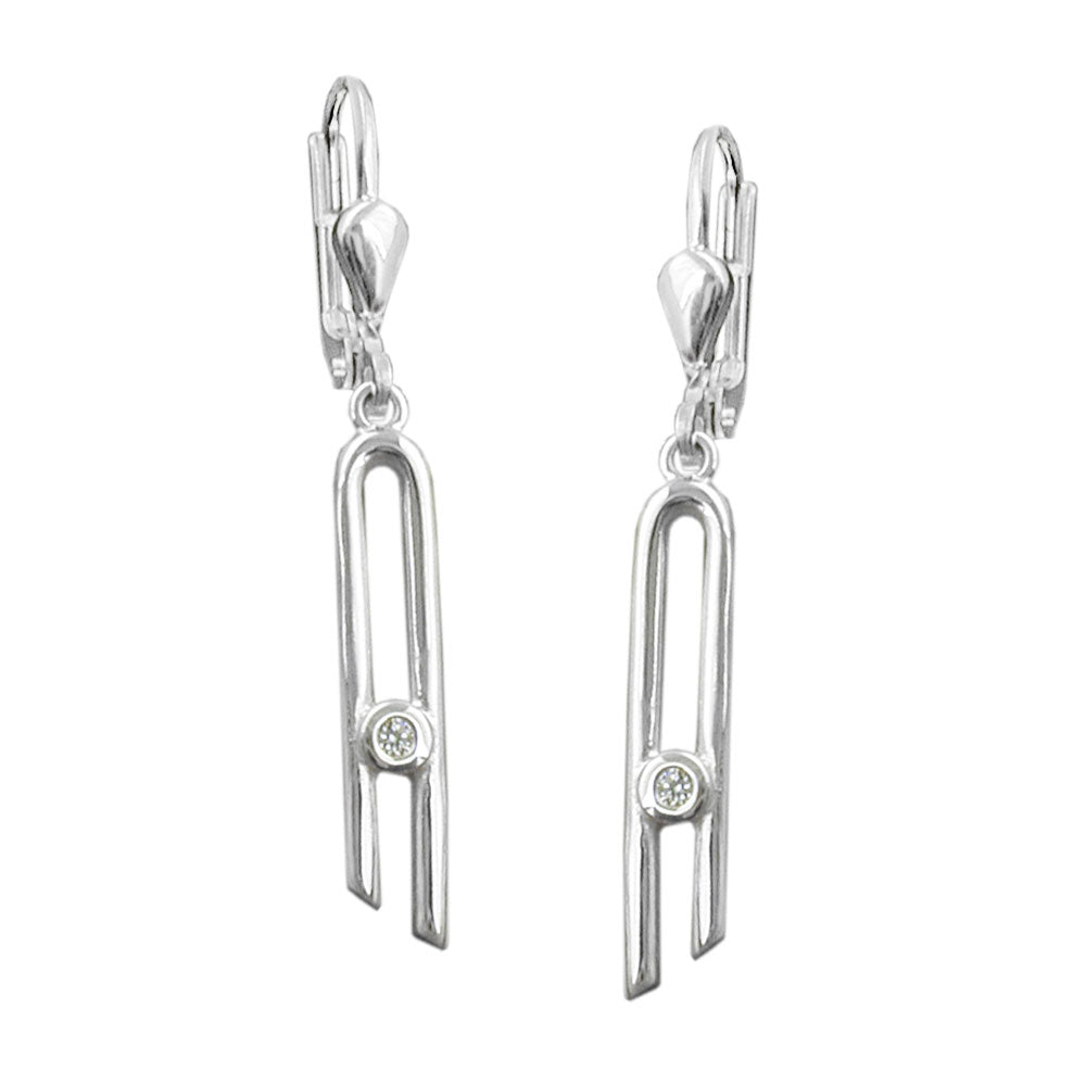 Leverback øreringe 37x4mm med Cubic Zirconia Narrow Shiny Silver 925