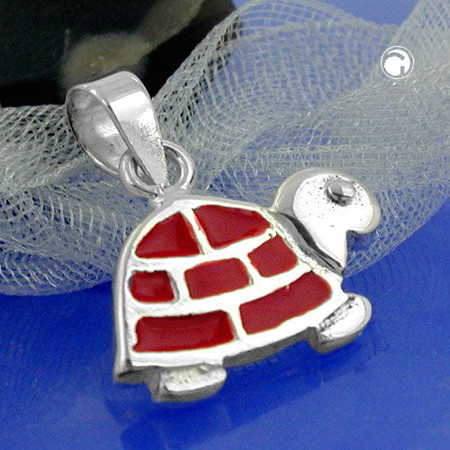 Pendler 11x13mm Skildpadde rød emaljeret sølv 925