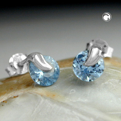 Ørestikker 7x6mm syntetisk akvamarin sølv 925