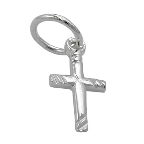 Vedhæng 12x6mm Mini Cross Blanke skrå striber Sølv 925