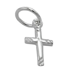 Vedhæng 12x6mm Mini Cross Blanke skrå striber Sølv 925