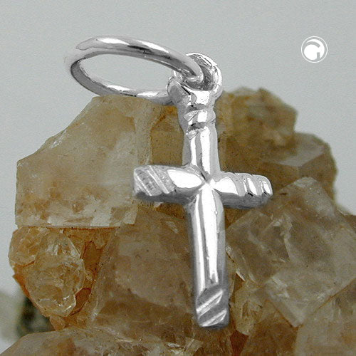 Vedhæng 12x6mm Mini Cross Blanke skrå striber Sølv 925